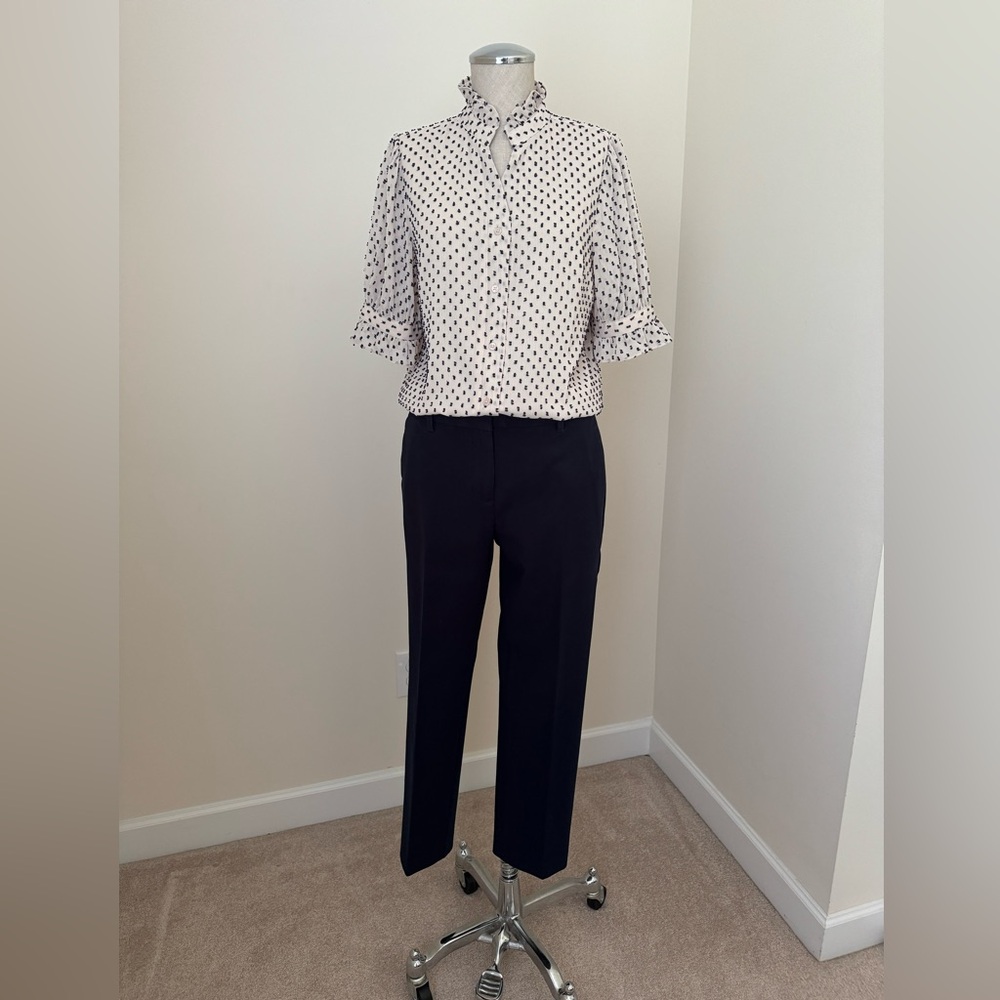 Ann Taylor Swiss Dot Blouse - Navy and Beige